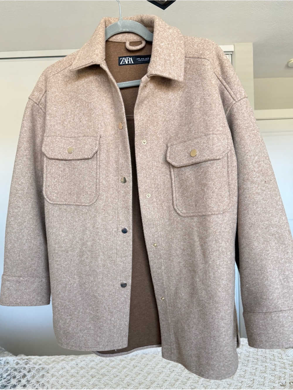 ZARA Beige Utility Shacket with Front Flap Pockets